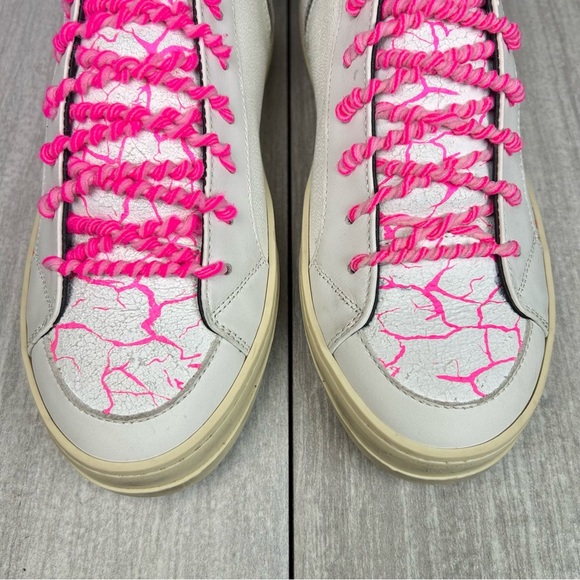 P448 Pink Crackle White Leather Skate Sneaker Shoes Women’s Size 8 EUR 38 - Picture 7 of 11
